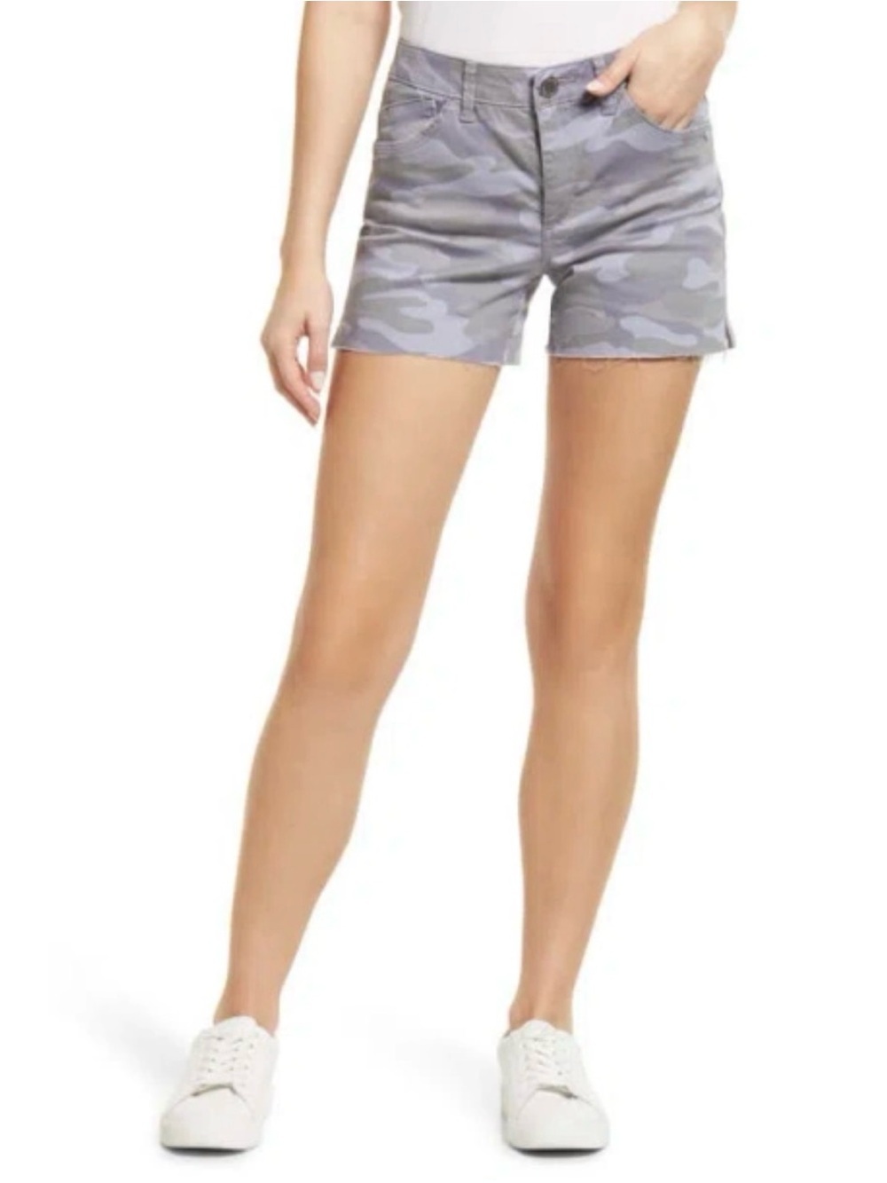 Wit & Wisdom Lavender Gray Camo Ab'Solution High Waist Raw Hem Shorts -Sz 6, NWT
